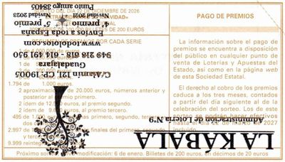 Reverso del décimo 39361 con el sello de la Administración nº 9 «La Kábala», en Guadalajara
